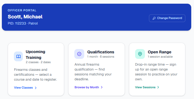 Schedule Tab — Three session type cards